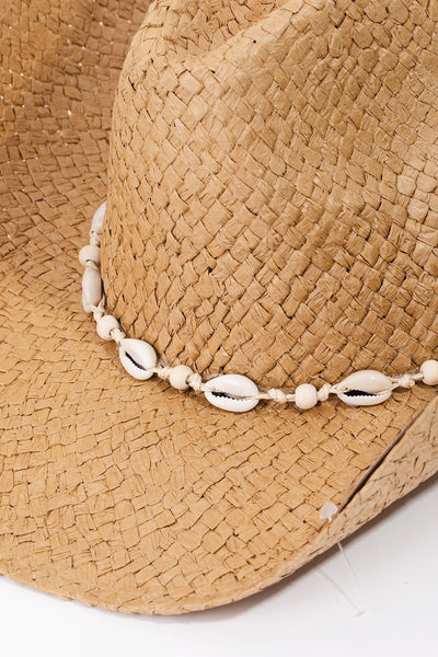 Straw shell detail cowboy hat