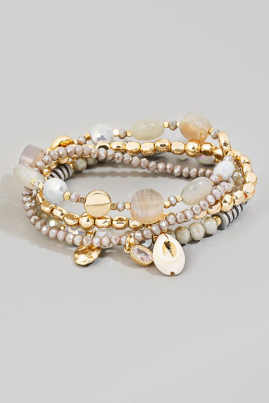 Beaded charm & shell bracelet set