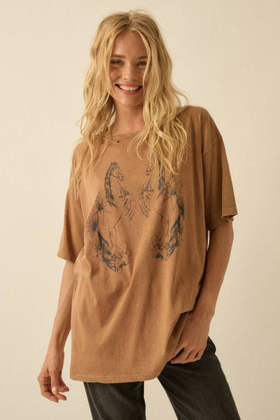 Horses and Flowers Distressed Tee