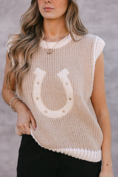 The Woven Horseshoe Sweater Vest in Mocha