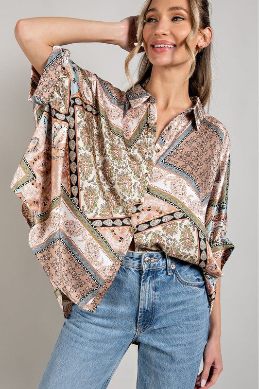 Printed Half Sleeve Blouse Top - ONLINE ONLY