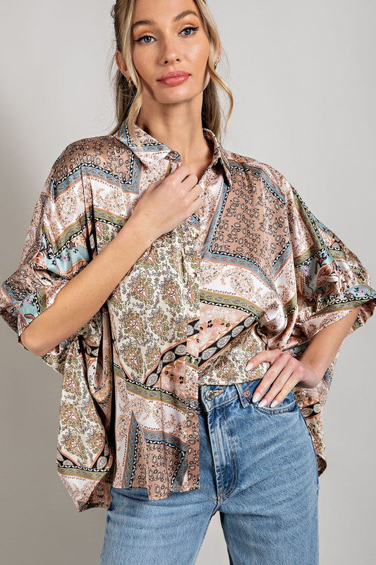 Printed Half Sleeve Blouse Top - ONLINE ONLY