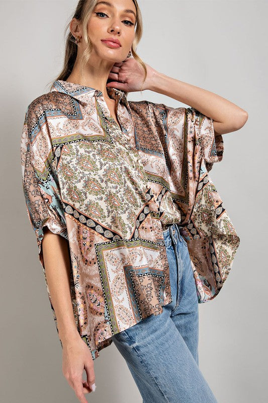 Printed Half Sleeve Blouse Top - ONLINE ONLY