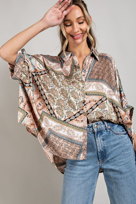 Printed Half Sleeve Blouse Top - ONLINE ONLY