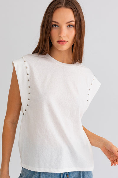 white stud muscle tee