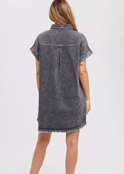 Frayed hem denim dress