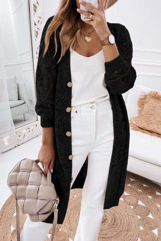 Eyelet sweater button cardigan - ONLINE ONLY