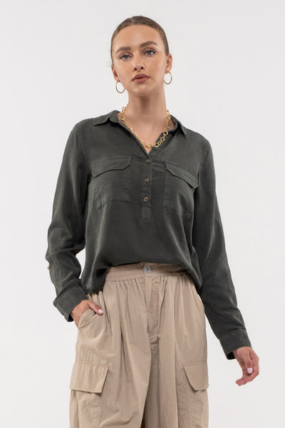 Olive woven top