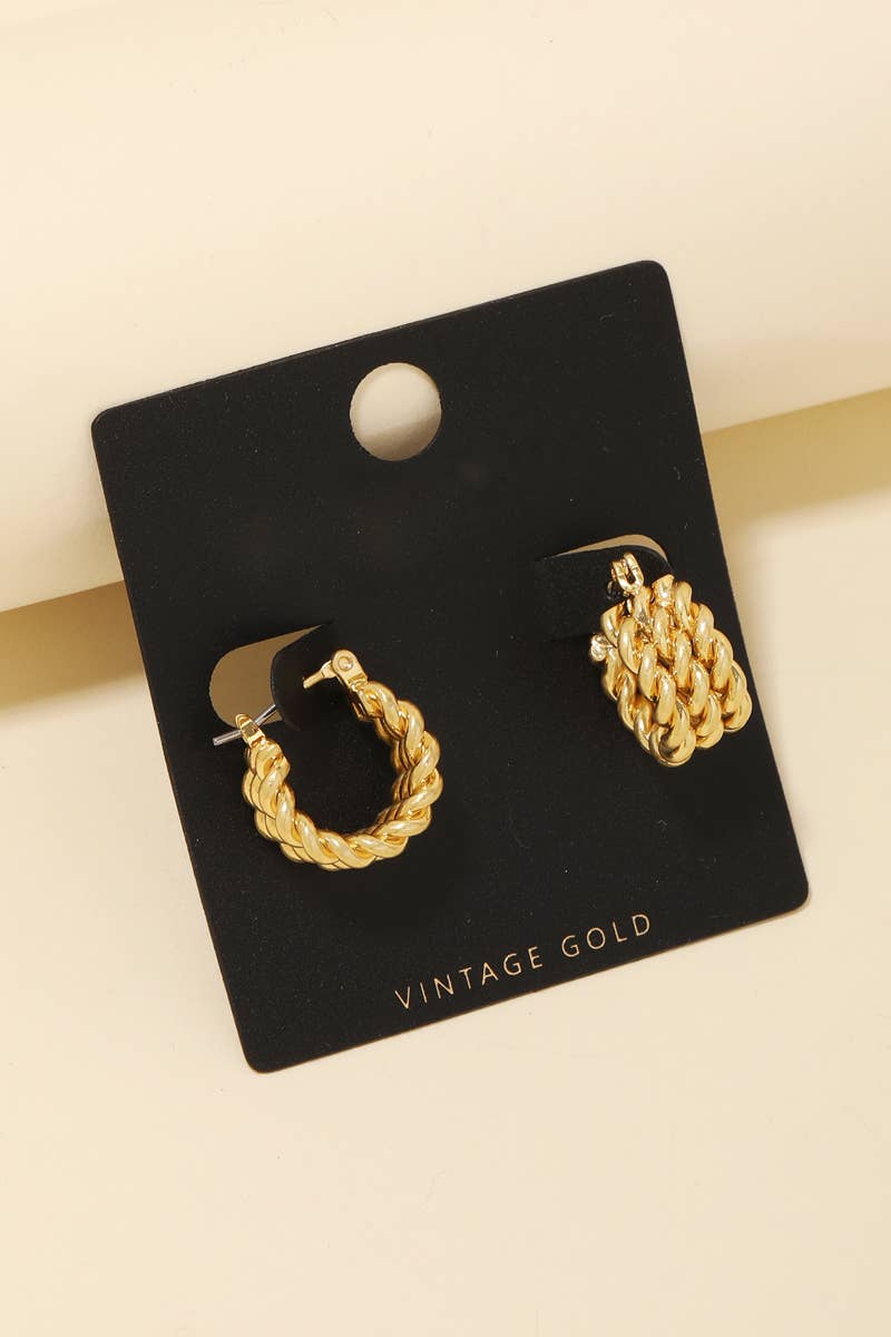 Vintage Gold Rope Chain Hoop Earrings