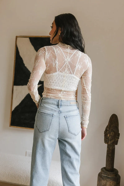 Long sleeve lace mesh top