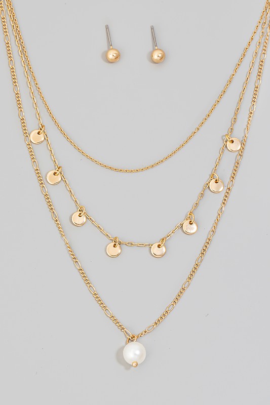 Pearl and coin layered necklace