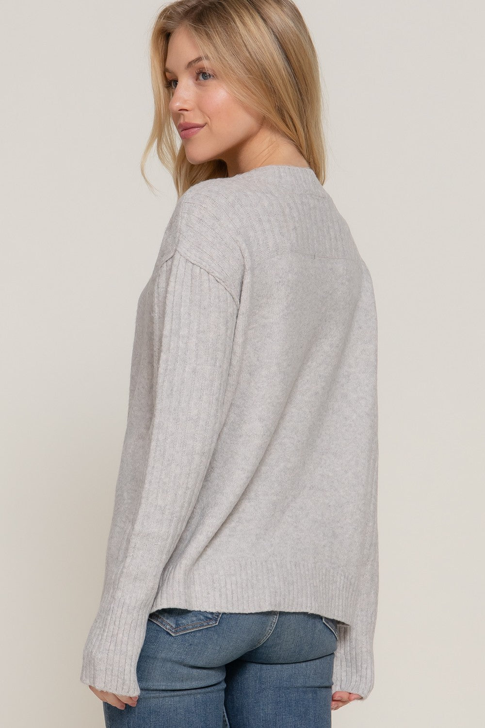 Raised Seam Long Sleeve Sweater