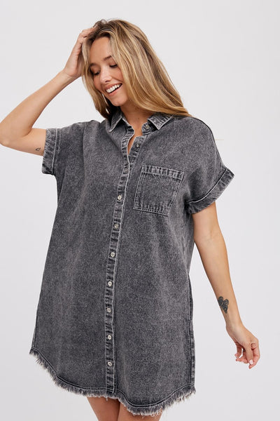 Frayed hem denim dress