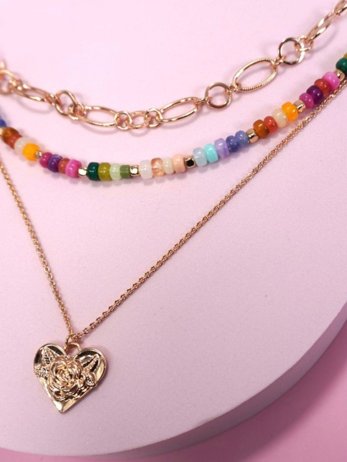 Colorful Bead Heart Layered Necklace
