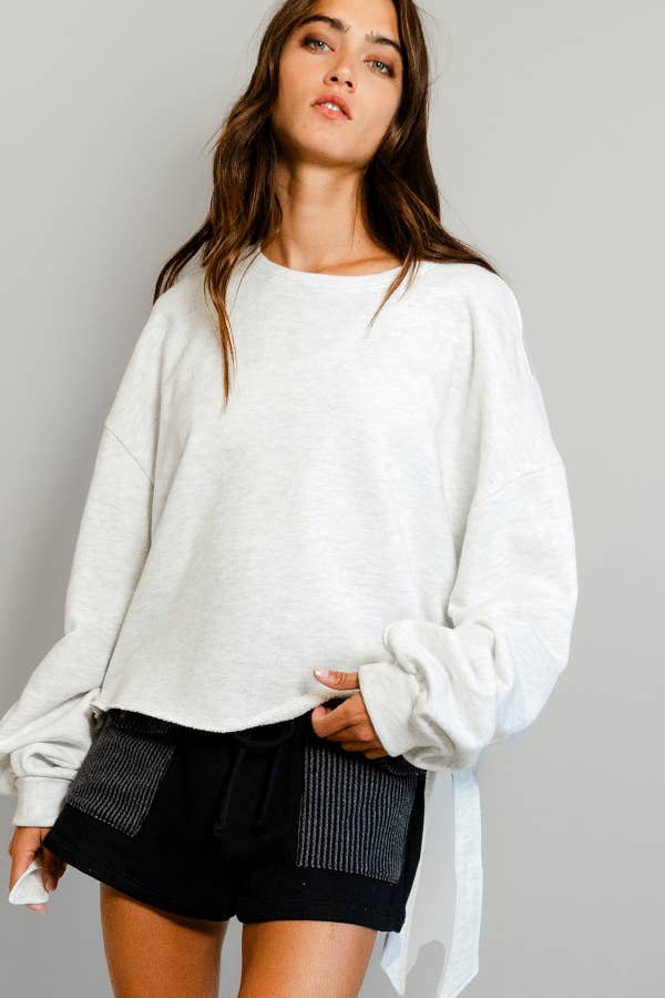 Side-Tie Raw Edge Sweatshirt