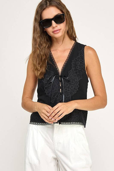 Lace Trim Front Tie Cami Top
