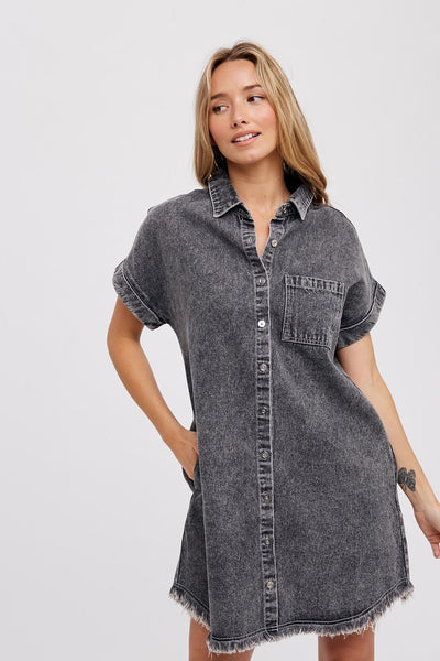 Frayed hem denim dress