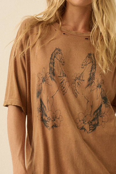 Horses and Flowers Distressed Tee