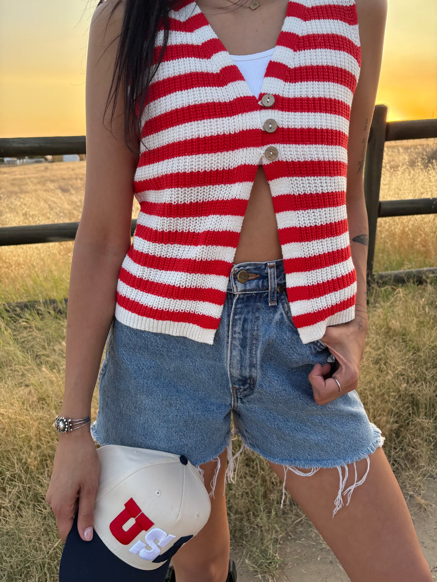 Striped Button-Front Sweater Vest