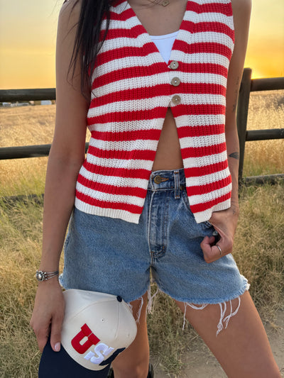 Striped Button-Front Sweater Vest