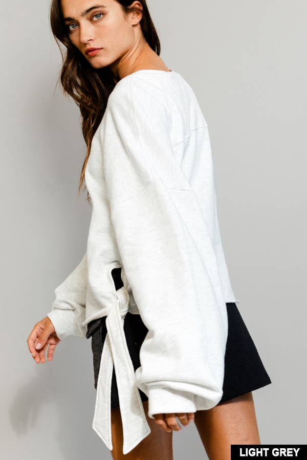 Side-Tie Raw Edge Sweatshirt