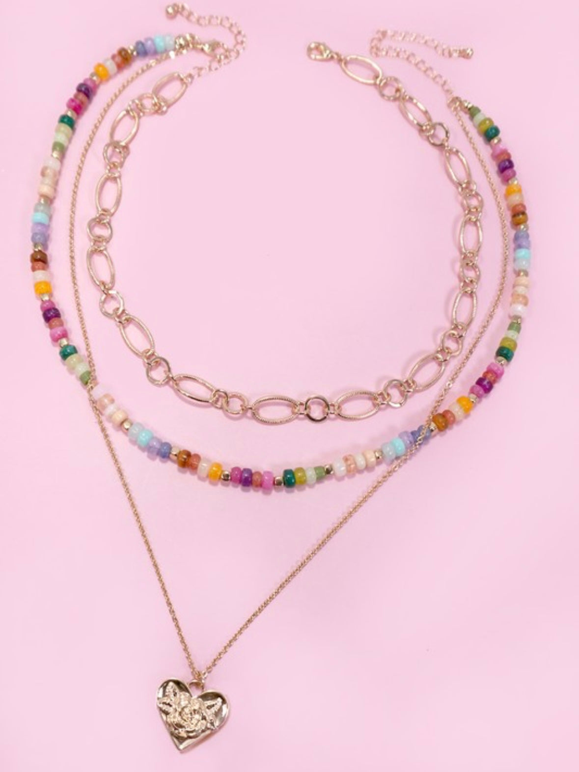 Colorful Bead Heart Layered Necklace