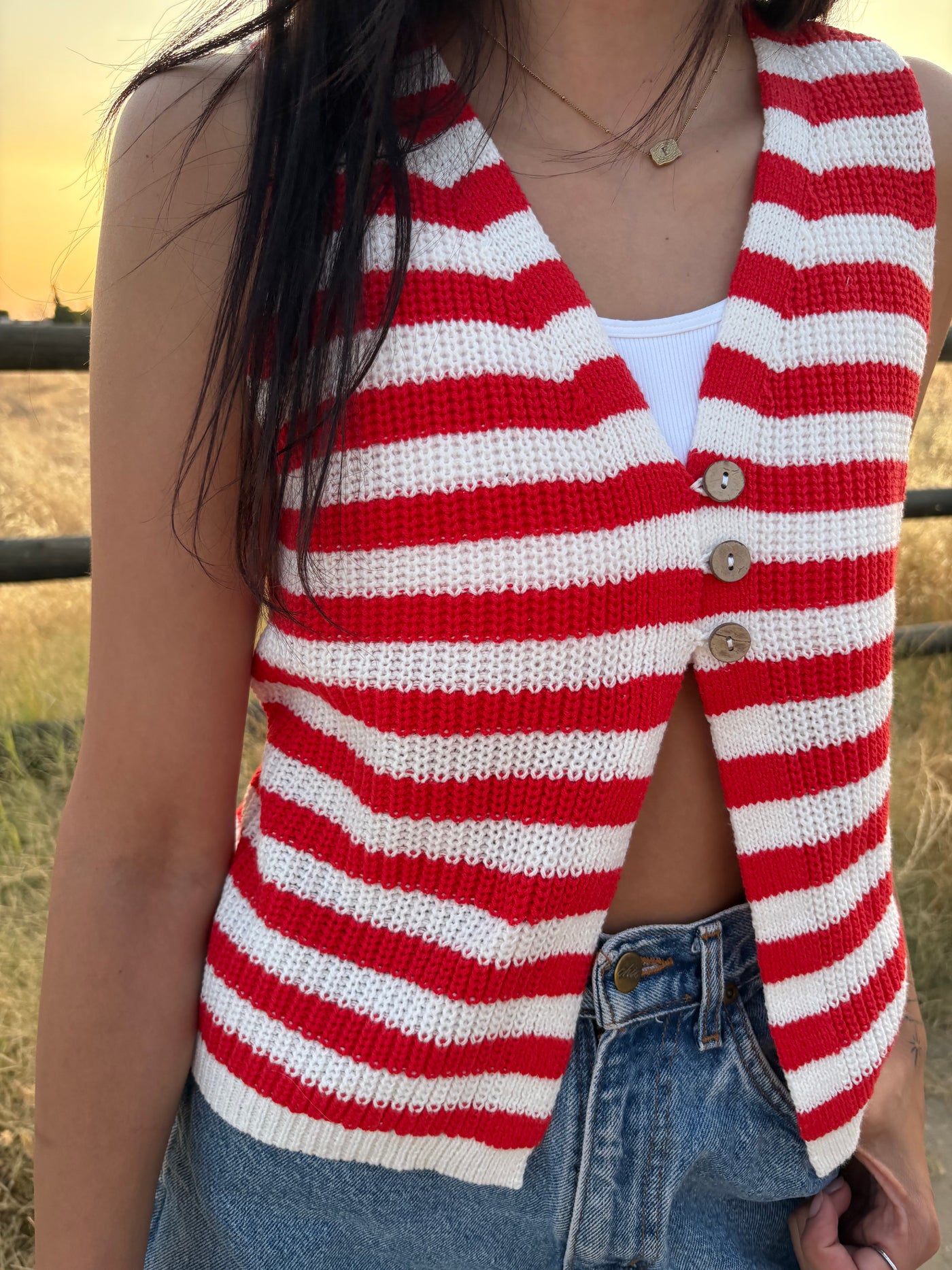 Striped Button-Front Sweater Vest
