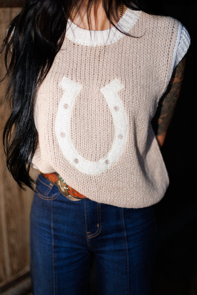 The Woven Horseshoe Sweater Vest in Mocha