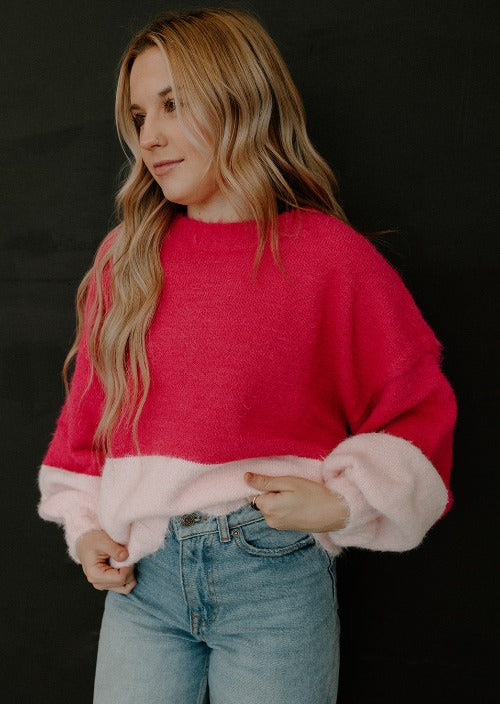 Color block fuzzy sweater