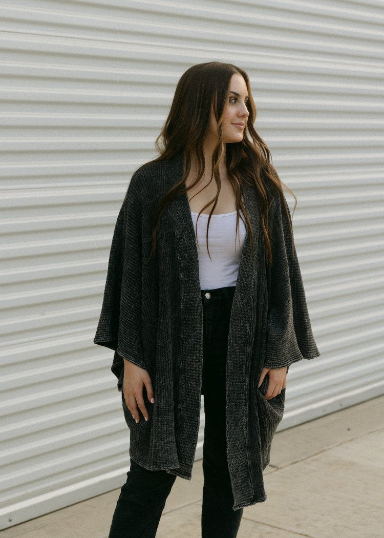 Charcoal Waffle Cardigan