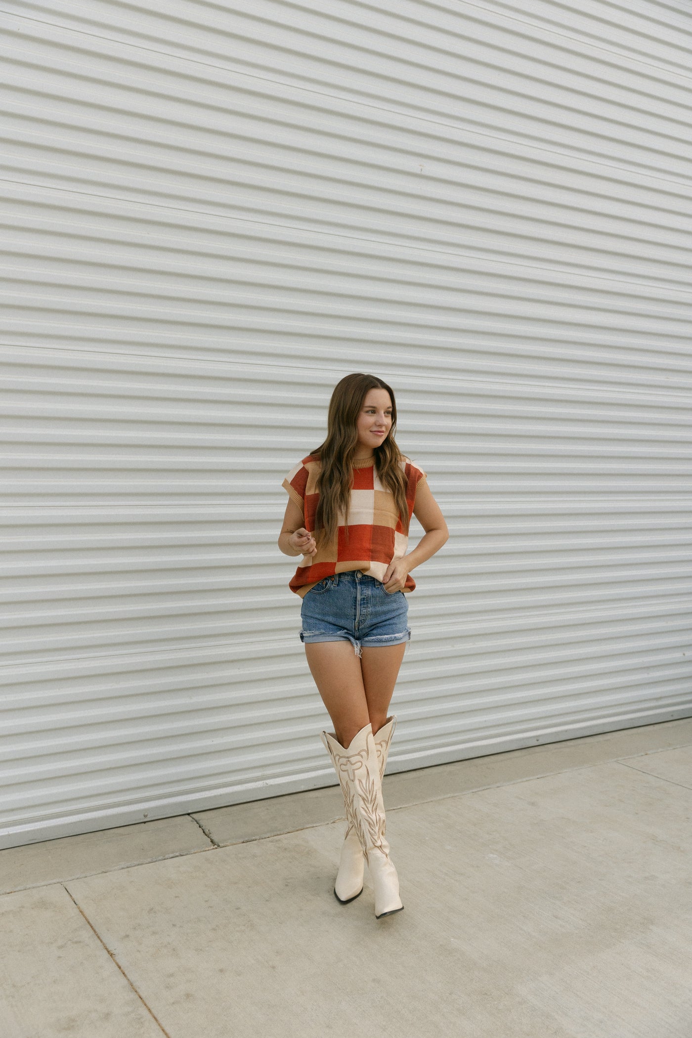 Checker sweater vest top