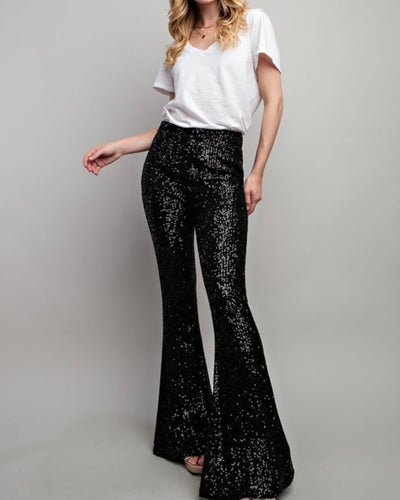 Sequin Flared Pant - Black