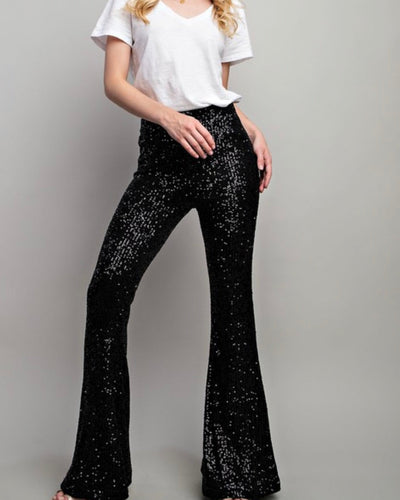 Sequin Flared Pant - Black