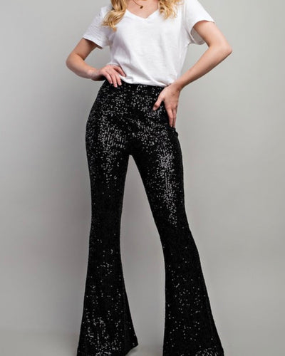 Sequin Flared Pant - Black