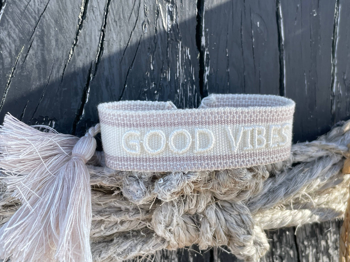 GOOD VIBES statement bracelet woven, embroidered