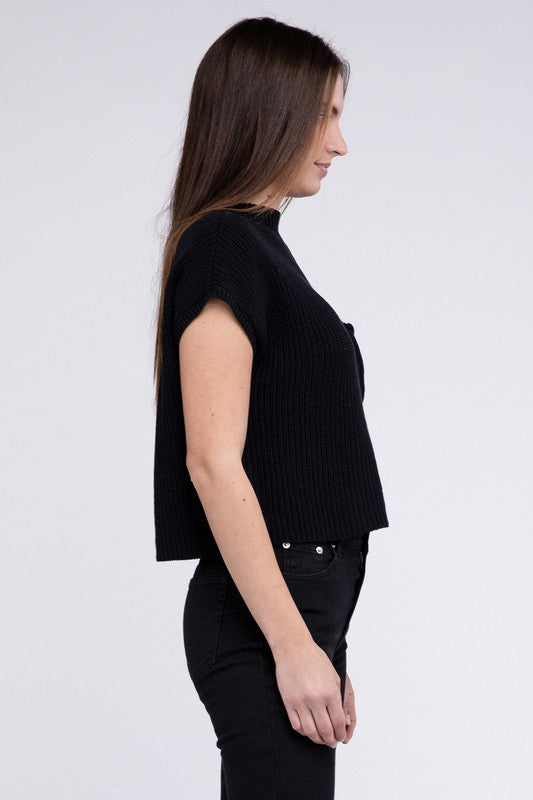 Mock Neck Short Sleeve Cropped Sweater - ONLINE ONLY