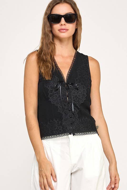 Lace Trim Front Tie Cami Top