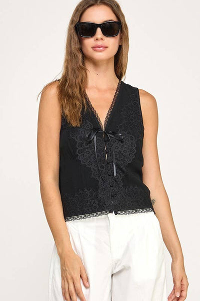 Lace Trim Front Tie Cami Top