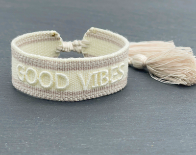 GOOD VIBES statement bracelet woven, embroidered