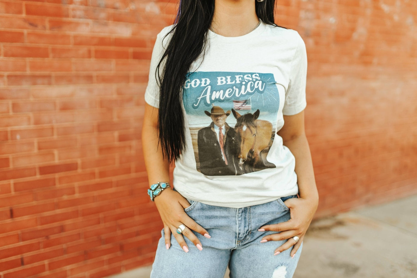 God Bless America Cowboy Trump Graphic Tee