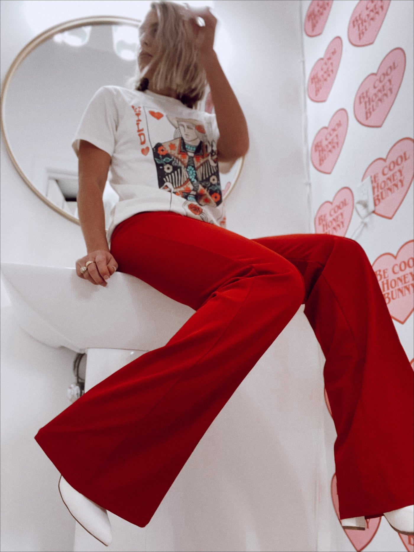 The Zoey Flare Trouser in Red