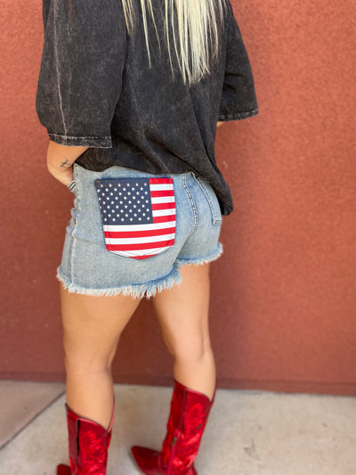 High rise shorts - American flag pocket