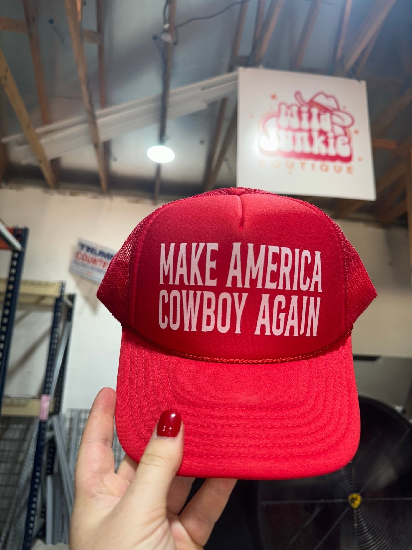 Make America Cowboy Again Red Trucker Hat