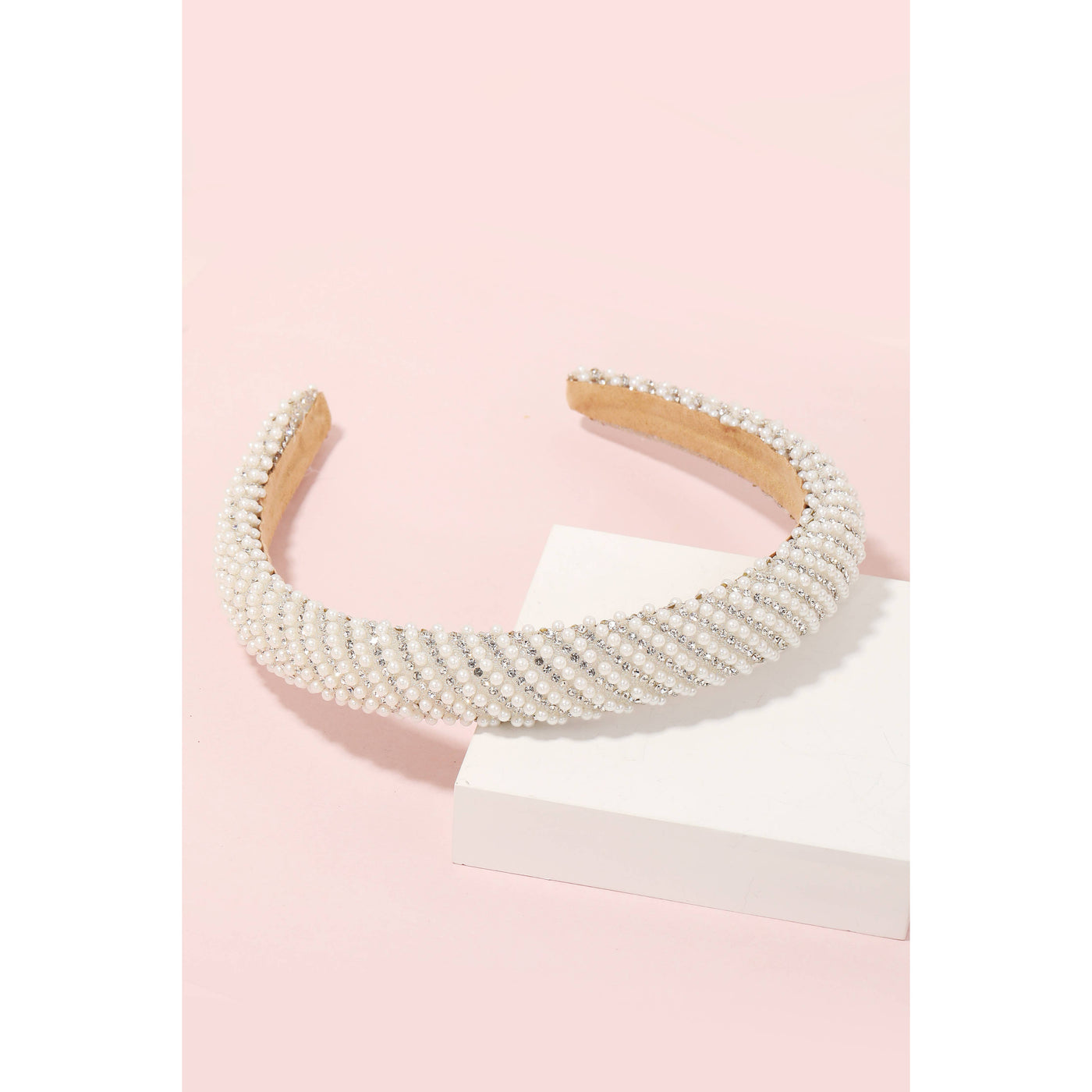 Rhinestone Pearl Striped Headband