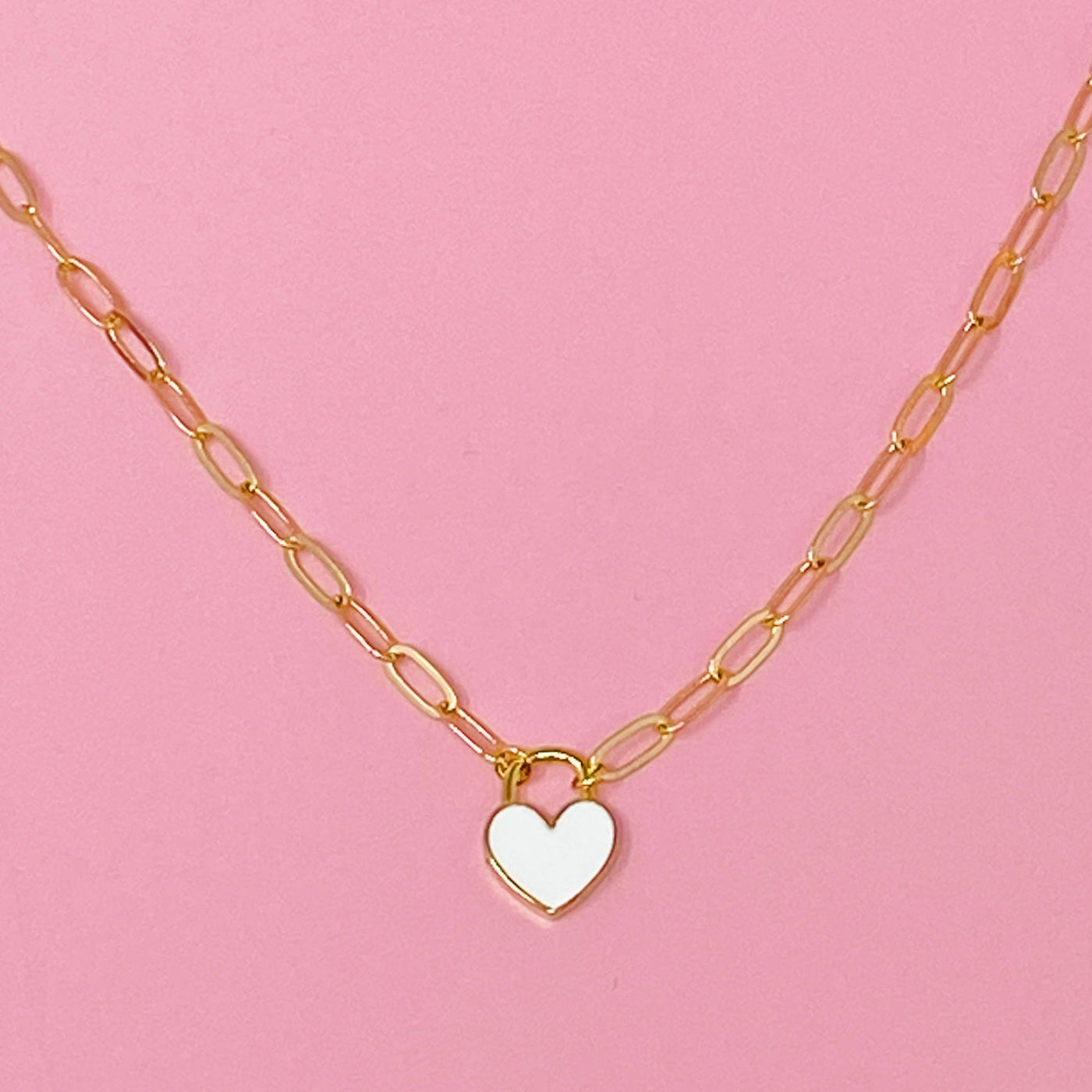 Colored & Locked Heart Necklace - 8855