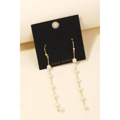 Gold Dipped Pearl Beads Station Chain Earrings