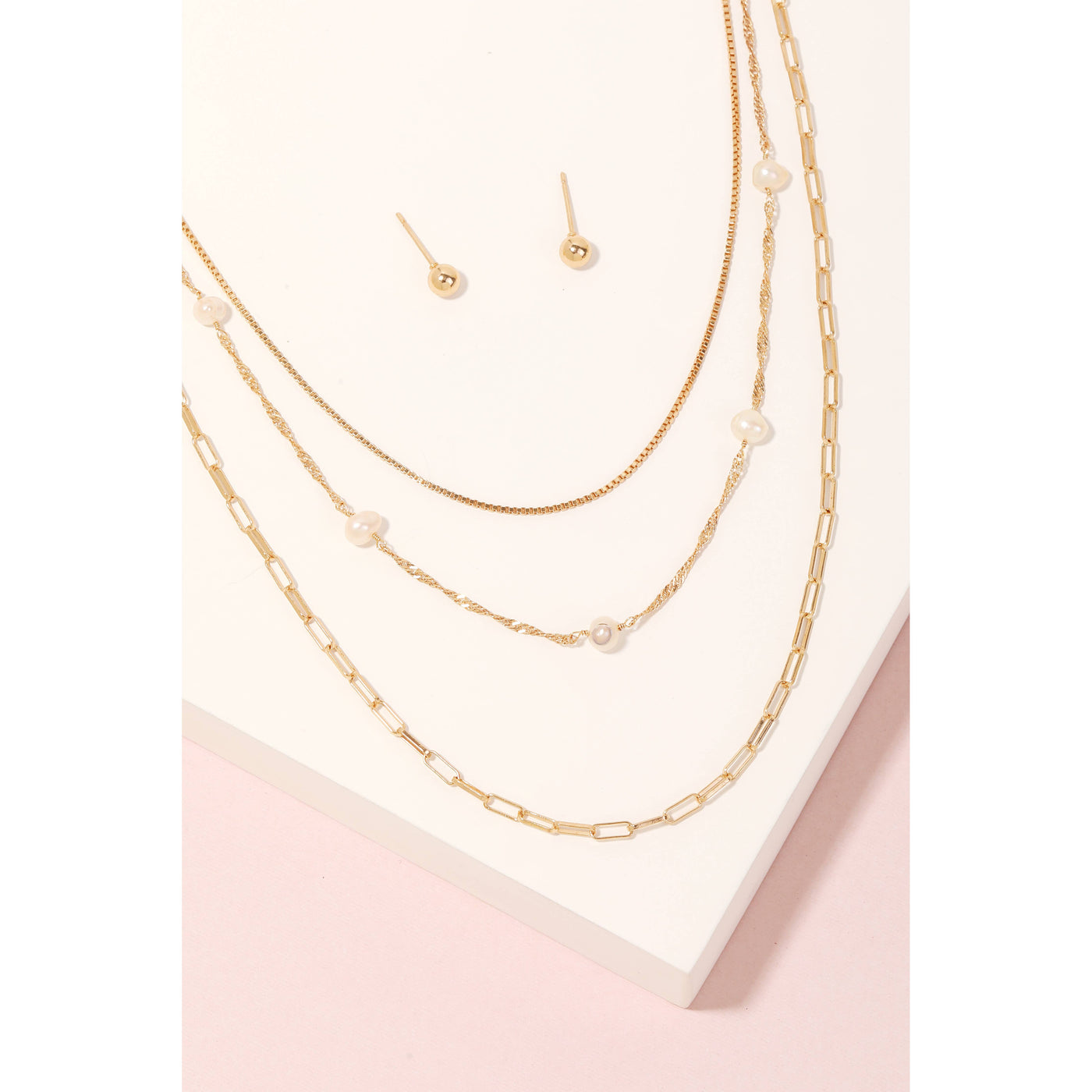 Pearly Bead Dainty Layered Chain Necklace Set